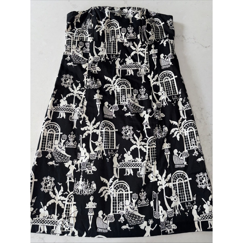 Lilly Pulitzer Bowen Dress Late Night Toile Womens 2 Black Strapless Palm Royale
